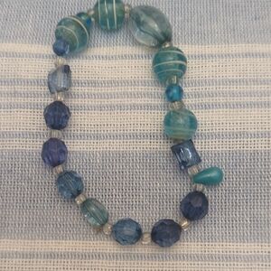 Blue Teal Glass Bead Stretch Bracelet